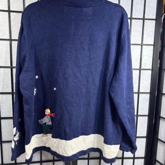 Vintage Holiday Lodge  Womens Snowman Cardigan Jacket 2X Blue Winter Sweater Ful - Picture 4 of 6